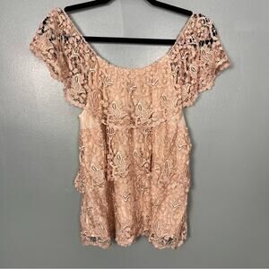 NWT Miguelina Angelica Tiered Lace Tank Top Blouse Mauve Pink Size Small